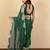 women's floral print chiffon saree -green