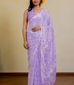 women's floral print chiffon saree -purple