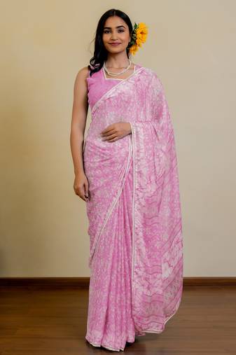 women's floral print chiffon saree -pink
