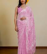 women's floral print chiffon saree -pink