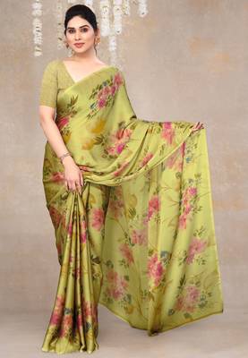women's floral print chiffon saree -pink 1