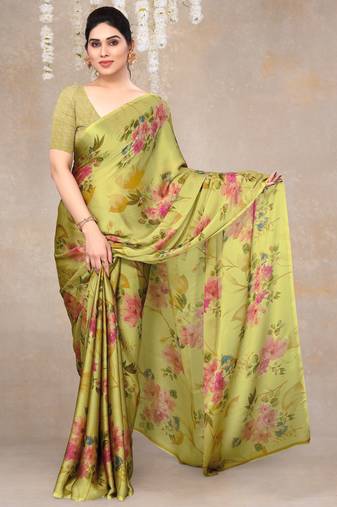 women's floral print chiffon saree -pink
