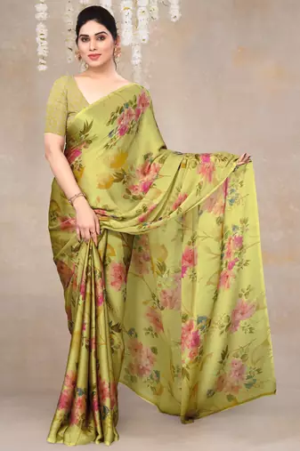 women's floral print chiffon saree -pink