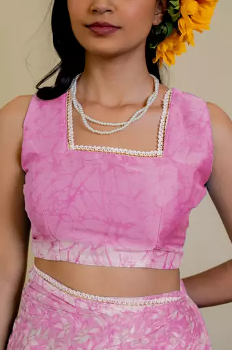 women's floral print chiffon saree -pink