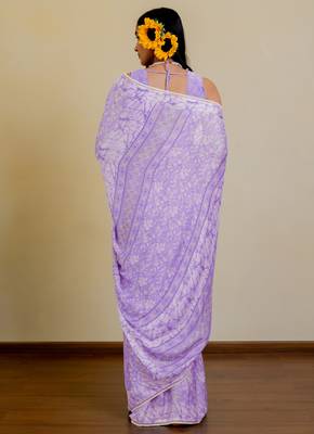 women's floral print chiffon saree -purple 3