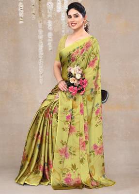 women's floral print chiffon saree -pink 2
