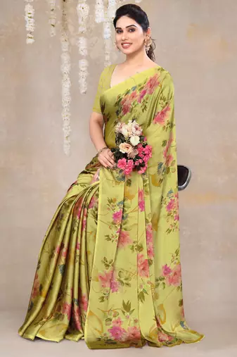 women's floral print chiffon saree -pink
