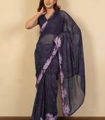 women's floral print chiffon saree -purple