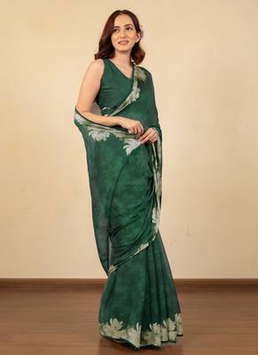 women's floral print chiffon saree -green 5