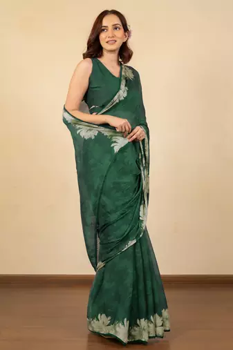 women's floral print chiffon saree -green