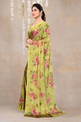 women's floral print chiffon saree -pink 3
