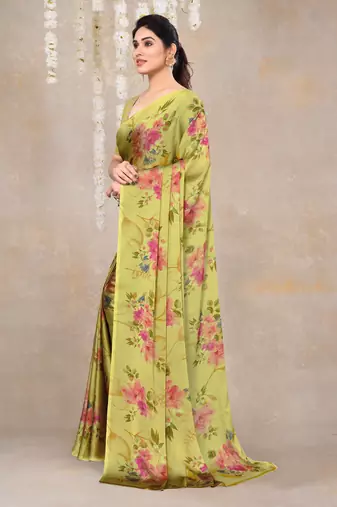 women's floral print chiffon saree -pink