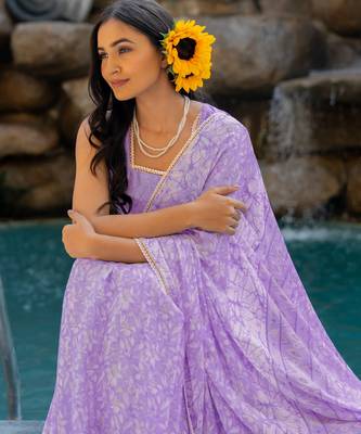 women's floral print chiffon saree -purple 5