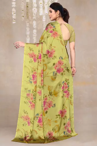 women's floral print chiffon saree -pink