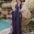 women's floral print chiffon saree -purple