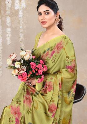 women's floral print chiffon saree -pink 5