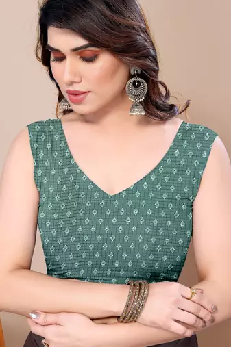 women's block print kota doria saree -teal