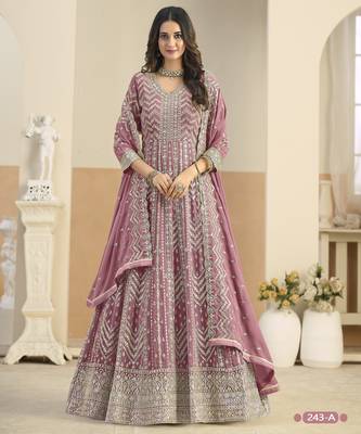 PINK COLOR ZARI WORK GEORGETTE DESIGN GOWN  1