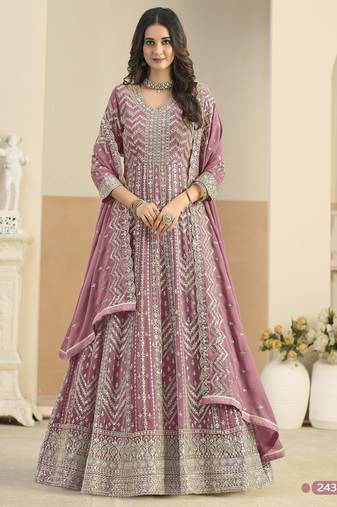 PINK COLOR ZARI WORK GEORGETTE SEMI STICHED DESIGN GOWN 