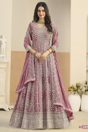 PINK COLOR ZARI WORK GEORGETTE SEMI STICHED DESIGN GOWN 