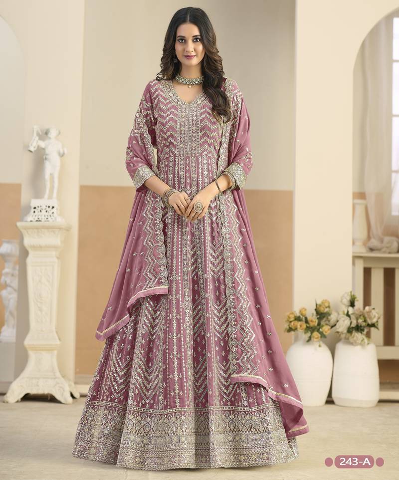 PINK COLOR ZARI WORK GEORGETTE SEMI STICHED DESIGN GOWN 
