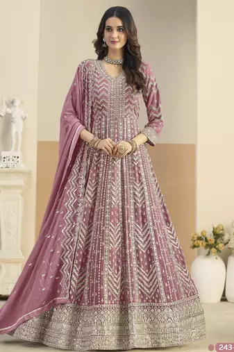 PINK COLOR ZARI WORK GEORGETTE DESIGN GOWN 
