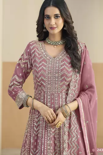 PINK COLOR ZARI WORK GEORGETTE DESIGN GOWN 