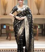 Black zari woven silk saree elegant banarasi style wedding wear with blouse