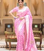 Light pink zari woven silk Blend saree with blouse