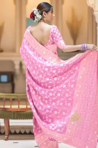 Light pink zari woven silk Blend saree with blouse