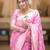 Light pink zari woven silk Blend saree with blouse
