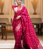 Rani zari woven silk saree elegant banarasi style wedding wear with blouse