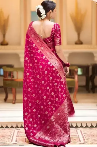 Rani zari woven silk saree elegant banarasi style wedding wear with blouse