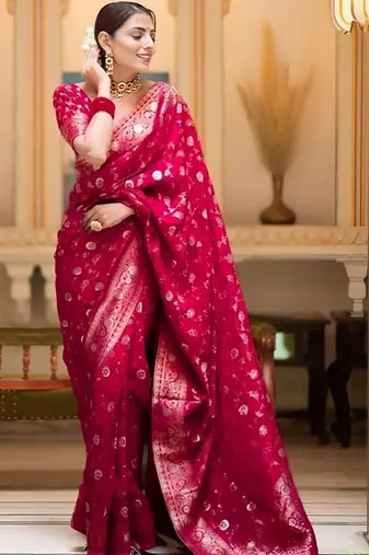 Rani zari woven silk saree elegant banarasi style wedding wear with blouse