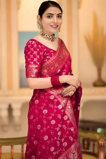 Rani zari woven silk saree elegant banarasi style wedding wear with blouse