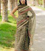 women's floral print kota doria saree -green