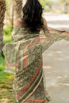 women's floral print kota doria saree -green 4
