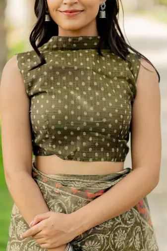 women's floral print kota doria saree -green