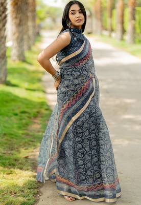 women's floral print kota doria saree -blue 2
