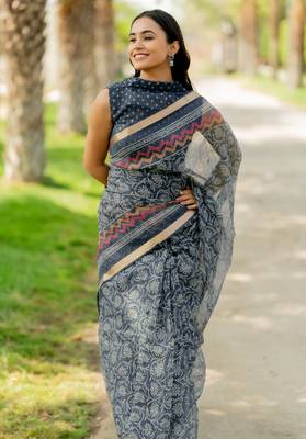 women's floral print kota doria saree -blue 3
