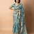 women's floral print cotton silk saree -teal