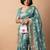 women's floral print cotton silk saree -teal