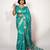 women's floral print cotton silk saree -turquoise