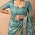 women's floral print cotton silk saree -teal