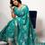women's floral print cotton silk saree -turquoise