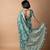 women's floral print cotton silk saree -teal