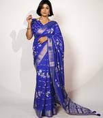 women's floral print cotton silk saree -blue
