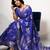women's floral print cotton silk saree -blue