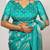 women's floral print cotton silk saree -turquoise