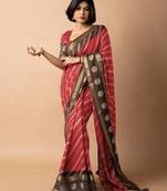 women's bandhani stripes print cotton silk saree -red